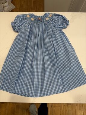 Blue Gingham Smocked Kids Dress